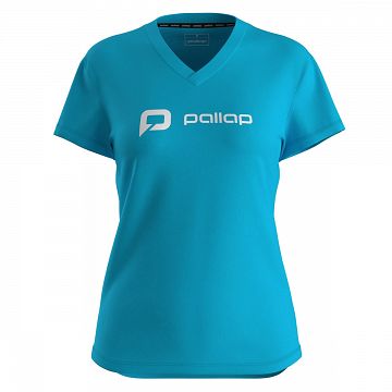Pallap Women's V-Neck T-Shirt Cyan Blue / White